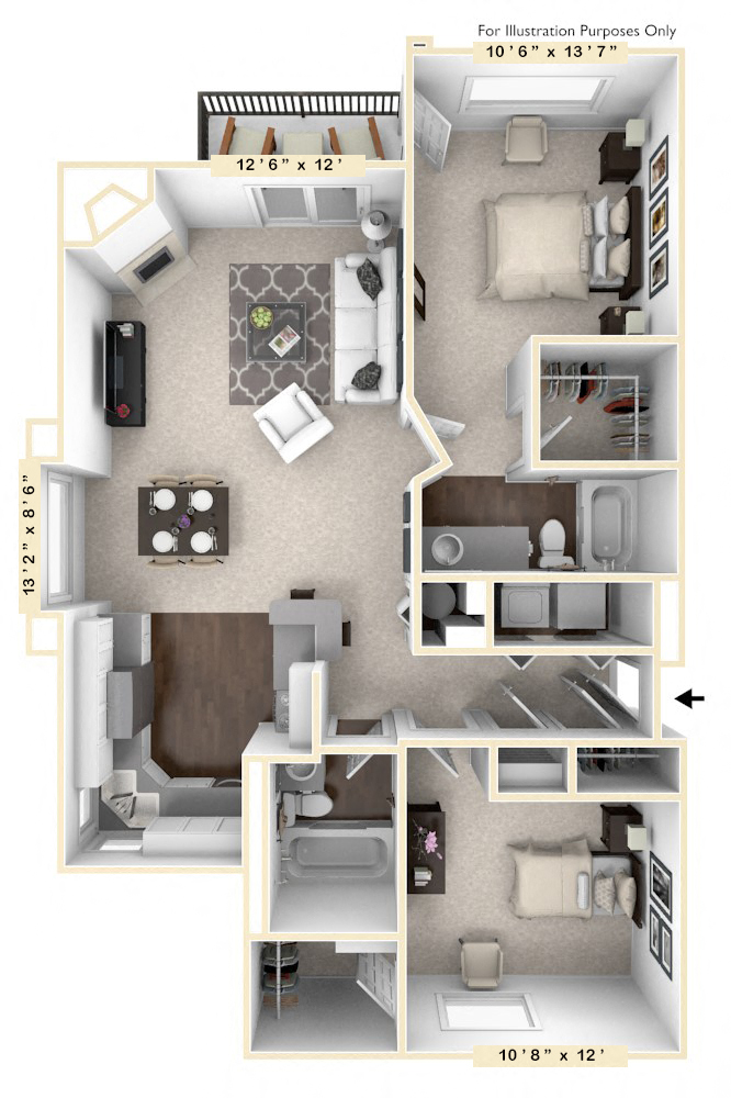 The Reflection - 2 BR 2 BA Floor Plan-1.034 Square Feet- at Mallard Bay Apartments, Crown Point, IN